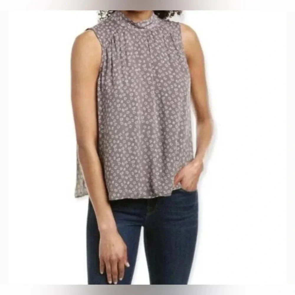 Anthropologie Cloth & Stone Women Small Keyhole Tank Top Blouse Gray Floral NWT